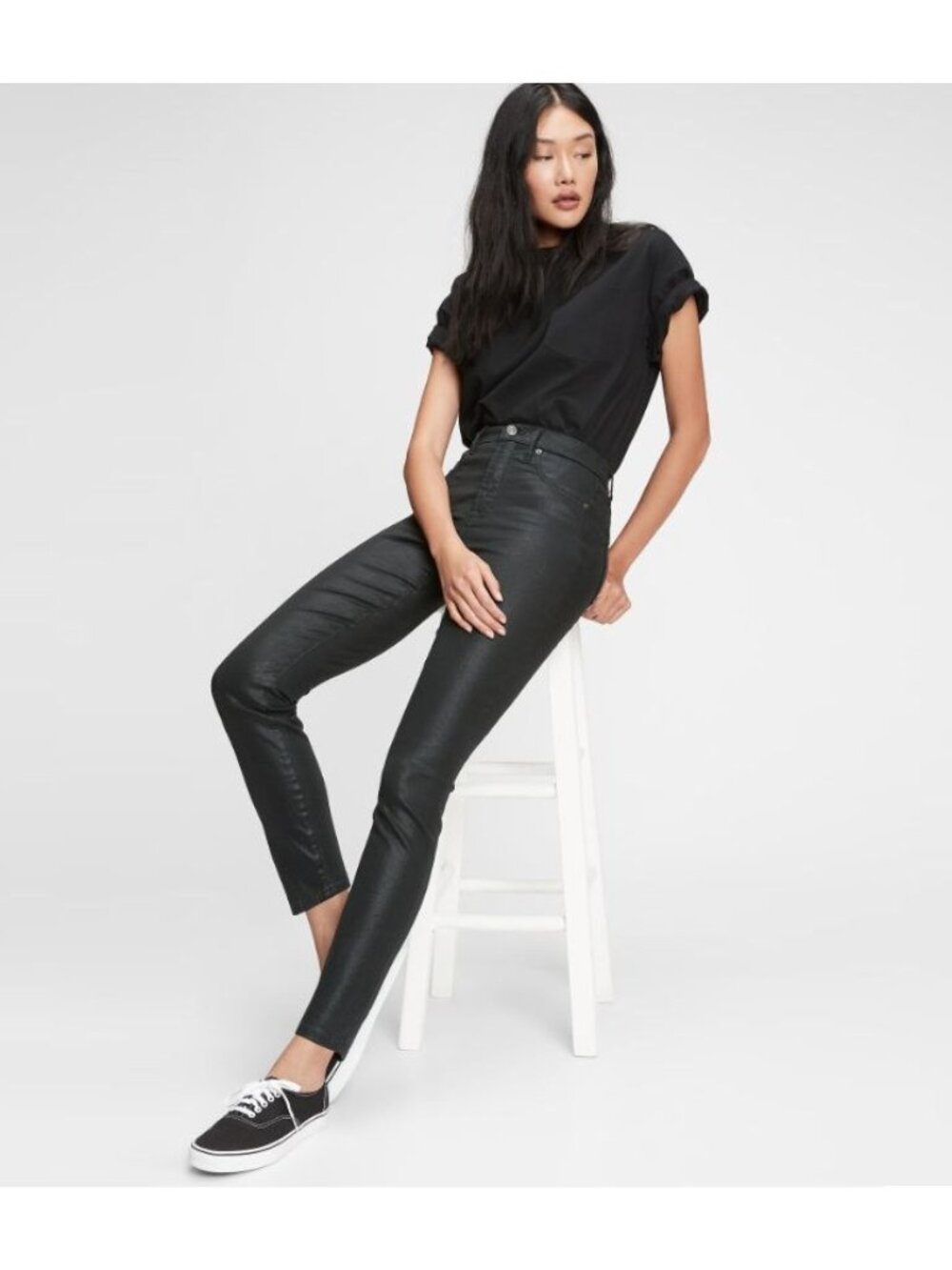⭐Women's Gap Jean Sz 24/00 Coated Skinny fit High-rise Stretch black shimmer New